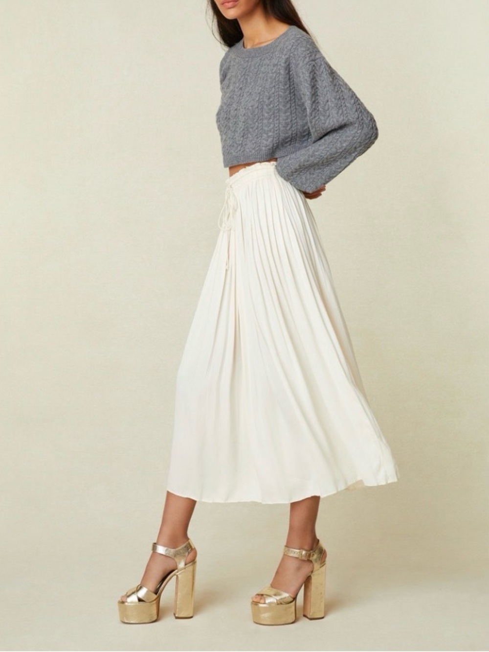 LoveShackFancy Ivory Pleated Maxi Skirt XS NWOT
